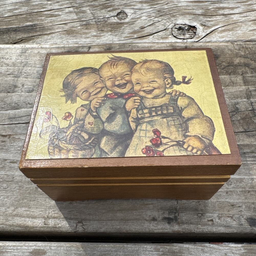 Wooden Music & Jewelry Box Plays Lara’s Theme 3 Hummel Kids on Lid